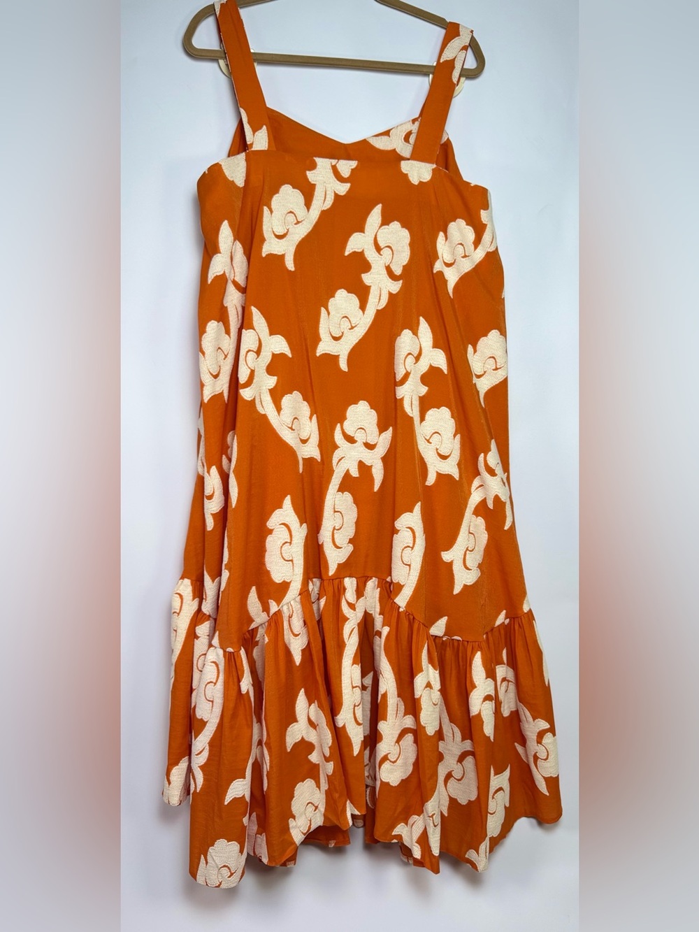 Orange Floral A-Line Maxi Skirt with Cream Print - Picture 2 of 11